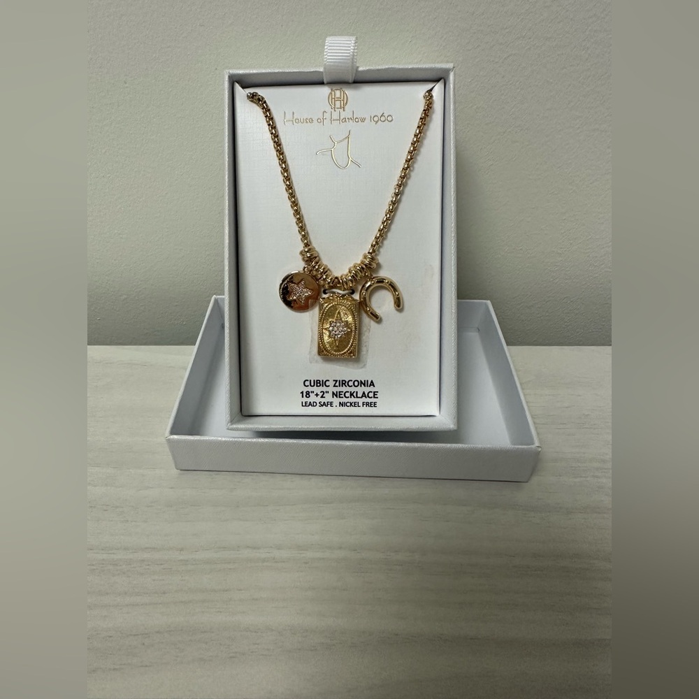 NWOT House of Harlow 1960 Gold Necklace with Western Charms and Cubic Zirconia